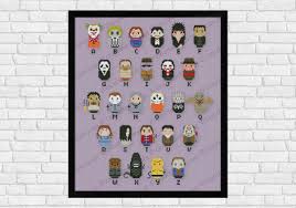 This pattern is great as a cross stitch sampler if you are looking for free cross stitch alphabets or free cross stitch font. Horror Movies Alphabet Sampler Digital Cross Stitch Pattern