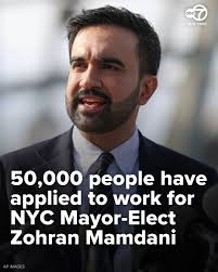 New York Mayor-elect Zohran Mamdani is drawing a crowd, this time to join  his transition team. In less than a week, 50,000 people have applied for a  job