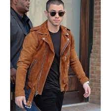 Mens Fashion Brown Suede Biker Jacket Nick Jonas Suede Jacket Mens Motorcycle Jacket Suede Biker Jacket Suede Jacket Men Suede Biker