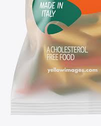 Frosted Plastic Bag With Tricolor Pennoni Rigati Pasta Mockup In Bag Sack Mockups On Yellow Images Object Mockups