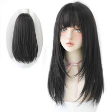 Straight short hairstyle with bangs for black women. Amazon Com Huaisu Long Black Straight Hair Wig With Bangs Synthetic High Density Long Hair Wig For Women Beauty