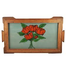 You'll receive email and feed alerts when new items arrive. Vintage Reverse Painted Glass Red Rose Wood Frame Tray The Hour Shop