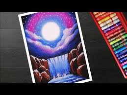 How To Draw Moonlight Waterfall Scenery With Oil Pastels Step By Step Oil Pastel Drawings Oil Cute766 Draw the bottom of the cloud using white pastel oil. step oil pastel drawings oil