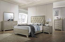 This bed and bench set was recently completed for. Kings Brand Furniture 6 Piece Champagne Finish With Upholstered Headboard King Size Bedroom Set Bed Dresser Mirror Chest 2 Night Stands Buy Online In Bahamas At Bahamas Desertcart Com Productid 94526820