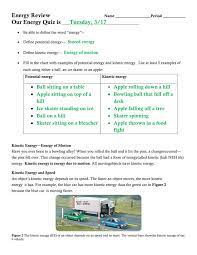 3 examples of kinetic energy. Energy Review Our Energy Quiz Is Tuesday 3 17
