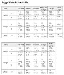 zoggs swimwear size guide