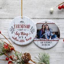 New picture perfect photo rustic wood round ornament. Personalized Friends Are The Best Presents Christmas Ornament