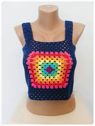 Link for free pattern is below! Crochet Top Crop Top Granny Square Top Retro Top Crochet Halter Top Rainbow Top Summer Top Gift For Her Vintage Style Boho Top Crochet Top Crochet Crochet Festival