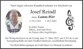 Traueranzeigen von Josef Reindl