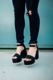Black Ankle Strap High Heel Sandals Black Chunky High Heel Buckle Strap Hidden Platform Sandals Chunky Heels Sandals Heel Sandals Outfit Sandals Heels