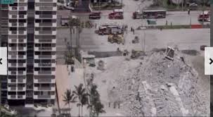 Prédio desaba parcialmente em miami beach, na flórida, em 24 de junho de 2021 nos estados unidos — foto: Predio Em Demolicao Adquirido Por Bilionario Brasileiro Desaba Em Miami Beach Acheiusa
