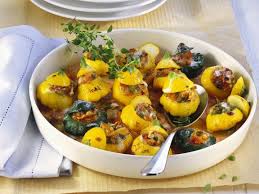 Gefullte Patissonkurbisse Mit Feta Rezept Rezepte Gemuse Kochen Gefullter Kurbis
