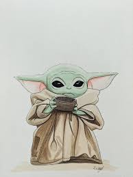 Baby Yoda Painted Using Watercolours And Fine Liners By Me Pics Star Wars Drawings Yoda Art Yoda Drawing