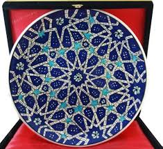 Selcuklu Yildizi Desenli 25cm Iznik Cini Tabak Tabak Tezhip Seramik Sanati