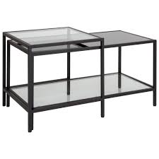 Black brunello solid wood coffee table. Westerly Multi Tiered Glass Coffee Table With Black Metal Frame
