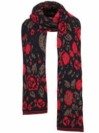 Free intermediate women's shawl crochet pattern. Ivko Long Wool Scarf Floral Pattern 192583 Red Black