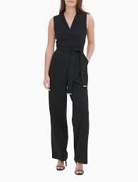 Scuba Crepe V Neck Belted Jumpsuit Calvin Klein