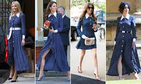 Polka Dotty About That Dress Kate Middleton Was Ravishing In Her 1 750 Blue And White Frock Daily Mail Online From its long sleeves to its lace ball gown, the iconic kate middleton wedding dress has inspired many celebrity copycats who've hoped to channel.