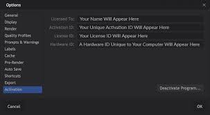 Activation Options Hitfilm 15