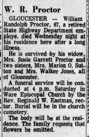 W.R. Proctor died March 6, 1968 (husband of Susie Garrett Proctor)