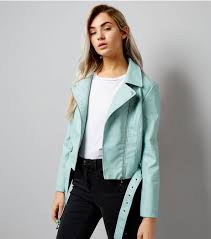 Petite Mint Green Leather Look Biker Jacket New Look Leather Look Jackets Fashion Clothes Women Biker Outfit