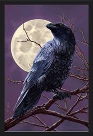 Raven And Moon Purple Sky Lantern Press Artwork 24x36 Giclee Art Print Gallery Framed Black Wood Multi Raven Art Art Crow Art