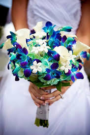 Gorgeous Bride S Bouquet Showcasing Blue Dendrobium Orchids Tinted Teal Blue Hydrangea Whit Turquoise Wedding Flowers Spring Wedding Bouquets Orchid Wedding