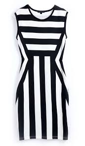 Black White Striped Round Neck Sleeveless Dress Design Principle Use Directional Lines To Create The Illusion Ropa Mujer Elegante Ropa De Moda Moda Estilo