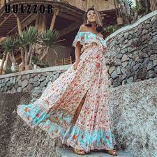 Muslimische frauen mode maxikleid boho. Uulzzor Kleider Fur Frauen Armel Weg Von Der Schulter Kleider Boho Gypsy Maxi Kleid Floral Gedruckt Lange Kleid Sommer 2019 Kleider Aliexpress