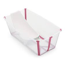 Folds flat with the flexi bath® still attached for easy transport and storage. Stokke Flexi Bath Bundle Transparent Pink Foldable Baby Bathtub Newborn Support Durable Easy To