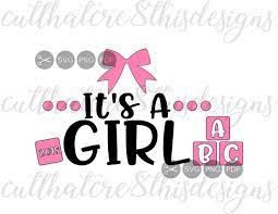 Download It S A Girl Pink Bows Blocks Baby Reveal Shower Quotes Sayings Cut File Svg P G Pdf Eps Dxf For Silhouette Cricut 97392 Cut Files Design Bundles