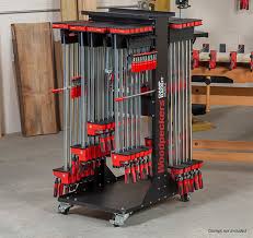 It holds about 50 clamps, takes up a little more than four square feet of floor space and can honestly be built in an afternoon. Woodpeckers Clamp Rack It Mobile A Heavy Duty Clamp Cart