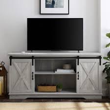 Walker Edison Furniture Company 58 In Stone Grey Sliding Barn Door Tv Console Barn Door Tv Console Barn Door Tv Cabinet Barn Door Tv Stand