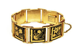 Black And Gold Jewelry From Spain Flowers And Birds Bracelet Gold And Black Bracelet Toledo Gold Bracelet Spanish Damascene Vintage 195 Retro Fashion Accessory Deco Jewelry Art Deco Jewelry