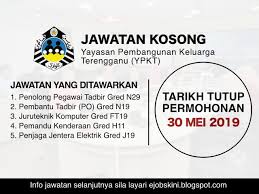Check spelling or type a new query. Jawatan Kosong Yayasan Pembangunan Keluarga Terengganu Ypkt Tarikh Tutup 30 Mei 2019
