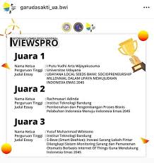 Pola diskusi dan tingkat interaksi mahasiswa dalam pembelajaran online teknologi informasi dan komunikasi membawa dampak pada semua kehidupan manusia, termasuk juga terhadap dunia pendidikan. Mahasiswa Prodi Agribisnis Juara 1 Lomba Essay Garuda Sakti Fakultas Pertanian Universitas Udayana