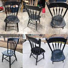 Legs and armrests are scrolled. Before And After 1960 S Ethan Allen Kitchen Chairs Found In Old Farm House Kitchen Chairs Chair Old Farm Houses