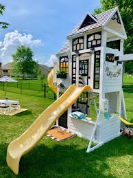 Slides, swing sets & outdoor playsets create the ultimate fun zone in your backyard with our selection of colourful outdoor playhouses, swing sets, slides, and more. Swing Set Playhouse Makeover In 2021 Backyard Playset Backyard Play Play Area Backyard