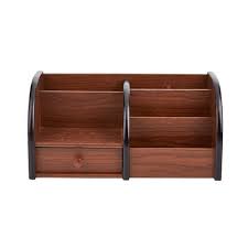 Vintage dark brown daily essentials organizer cabinet in elegant torched finish, fitting on top of any table ★smart organization: Wooden Desktop Organizer With Drawer And 5 Compartments