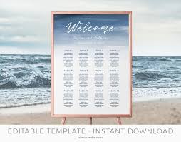 Beach Seating Chart Tropical Wedding Seating Sign Template Editable Modern Coastal Navy Wedding Diy Printable Instant Download