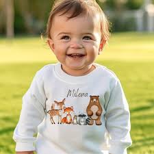 Pullover Sweatshirt Sweater Personalized Children's Sweater Baby Sweater  Sweater Rainbow Forest Animals Bear Teddy Fox