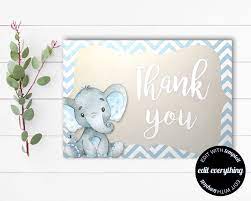 Elephant Thank You Card Thank You Template Printable Thank Etsy Thank You Cards Template Printable Baby Shower Thank You
