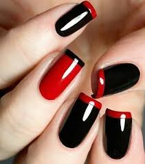 French Nails Zweifarbig Rot Schwarz Lang Quadratisch Glanzend Rote Nagel Nagellack Nagelideen