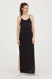 Black Long Sleeveless Jersey Dress With Narrow Shoulder Straps And An Elasticated Seam At The Waist Unlined Fashion Dresses Sun Dress Casual