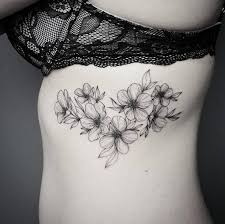 Black And White Cherry Blossom Shoulder Tattoo Floral Rib Cage Piece By Marabou Tattoos Cherry Blossom Tattoo Shoulder Blossom Tattoo