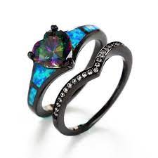 Mystic Topaz Blue Opal Black Engagement Ring For Women Vancaro Black Gold Ring Black Engagement Ring Gothic Engagement Ring