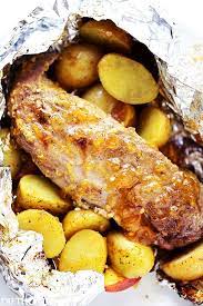 A delicious herb and garlic crusted pork roast recipe that is simple. Grilled Peach Glazed Pork Tenderloin Foil Packet With Potatoes