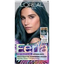 L Oreal Paris Feria Multi Faceted Shimmering Permanent Hair Color 517 Tropical Teal 1 Kit Walmart Com Hair Color For Black Hair Permanent Hair Color Blue Black Hair Color
