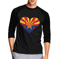 Mens 3 4 Sleeve Tshirts Arizona Flag Baseball Heart Raglan