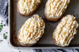 Cheesy Cheddar Twice Baked Potatoes Cooking With Cocktail Rings Twice Baked Potatoes Baked Potato Baked Potato Recipes